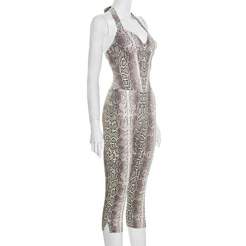 Snake Print Sling Slim Fit Jumpsuit