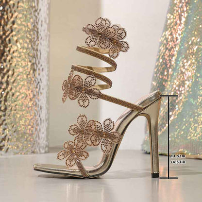 Heels Rhinestone Shiny Diamond Floral Stiletto