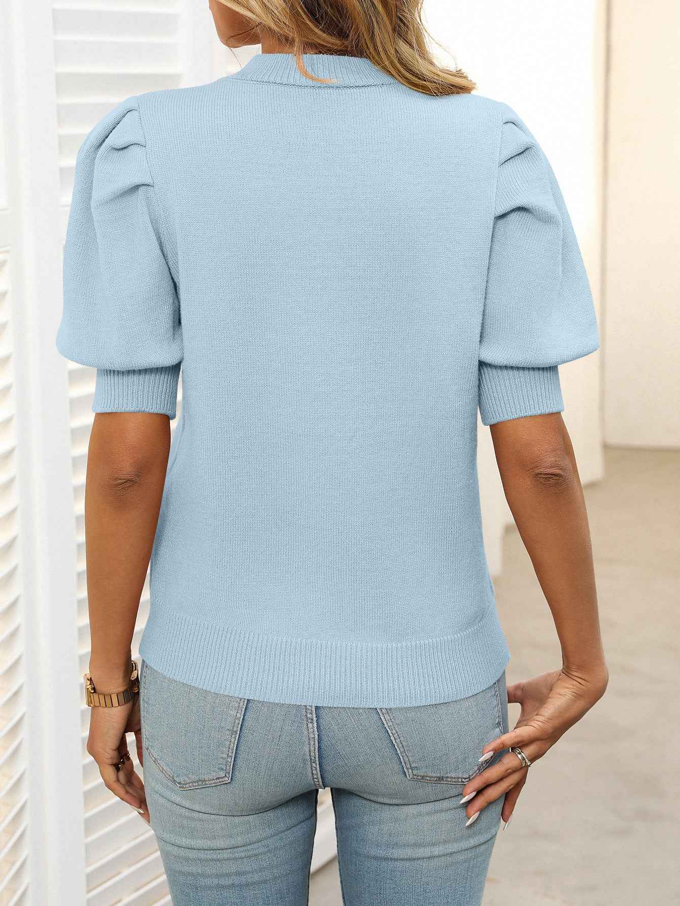 Puff Sleeve Sweater Solid Color