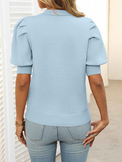 Puff Sleeve Sweater Solid Color