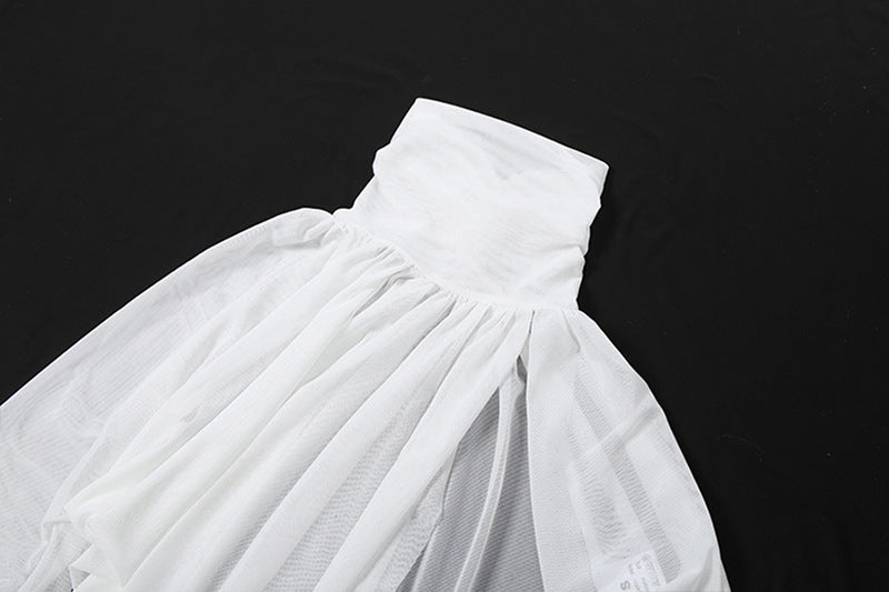 See through Turtle Bell Sleeve Split Skirt Set