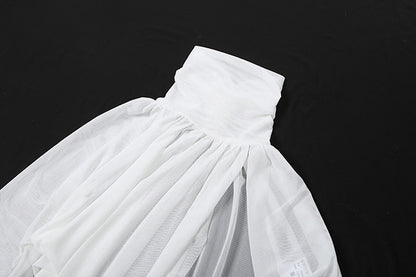 See through Turtle Bell Sleeve Split Skirt Set