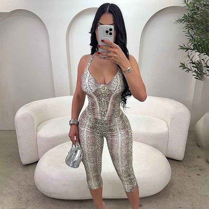 Snake Print Sling Slim Fit Jumpsuit