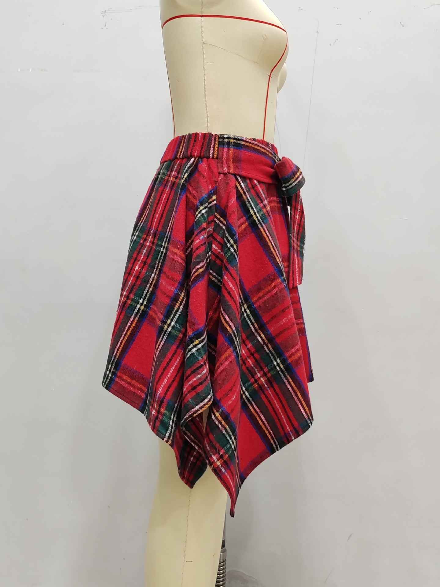 Asymmetric Hem Skirt Plaid Bow Bandage Mini Skirt
