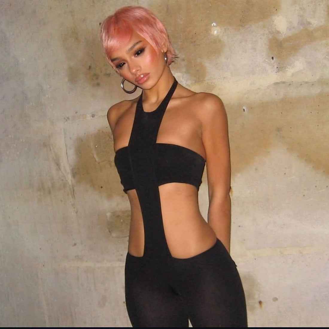 Women's Jumpsuit Cropped Outfit Halter Tight Fitting Solid Color