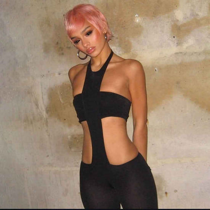 Women's Jumpsuit Cropped Outfit Halter Tight Fitting Solid Color