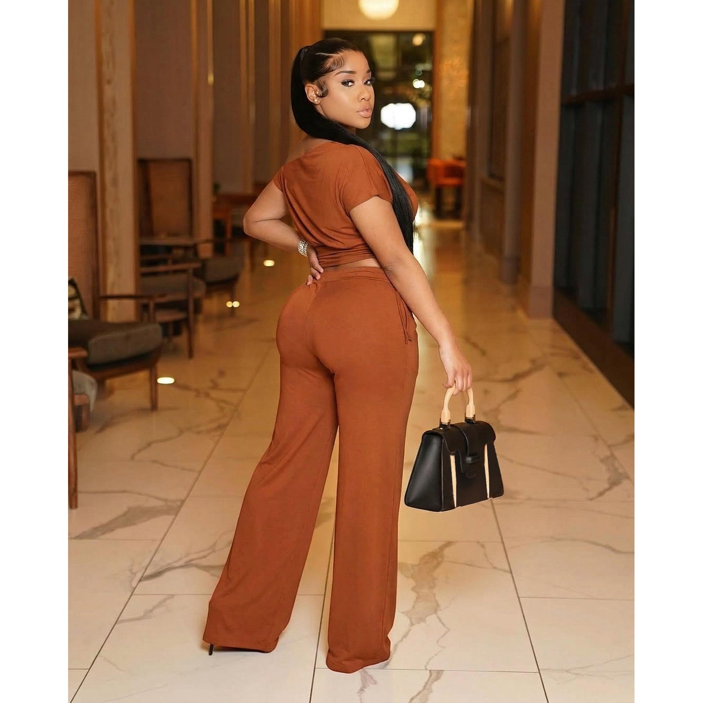 Asymmetric Pleated Jumpsuit Two Piece Set