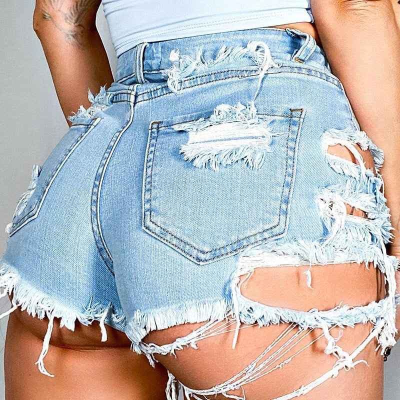 Irregular Asymmetric Raw Hem Ripped Cowboy Bottoms for Women