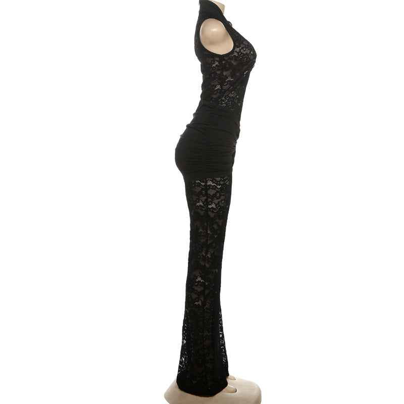 Lace Stitching Sleeveless Sexy High Waist Slim Fit Micro Pull Jumpsuit