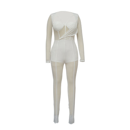 Solid Color Sexy See through Jumpsuit Women