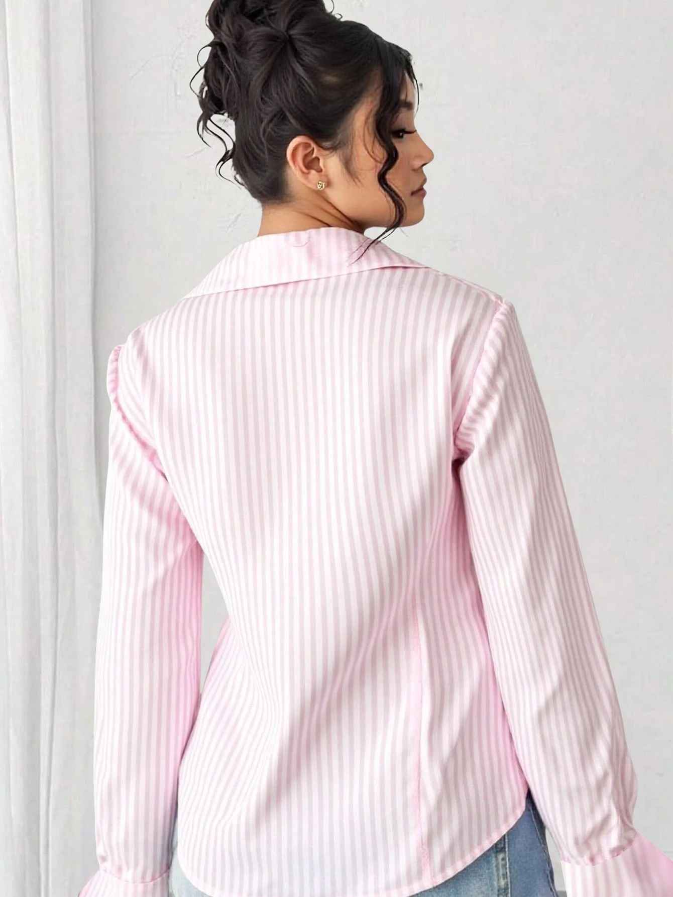 Slim Fit French Cinched Blouse Elegant Top