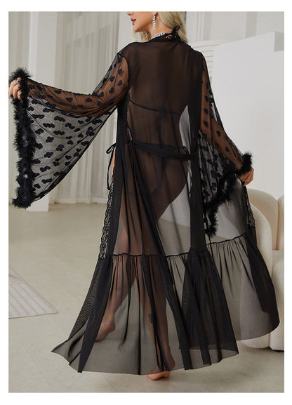 Mesh Nightgown Seductive Cardigan Pajamas