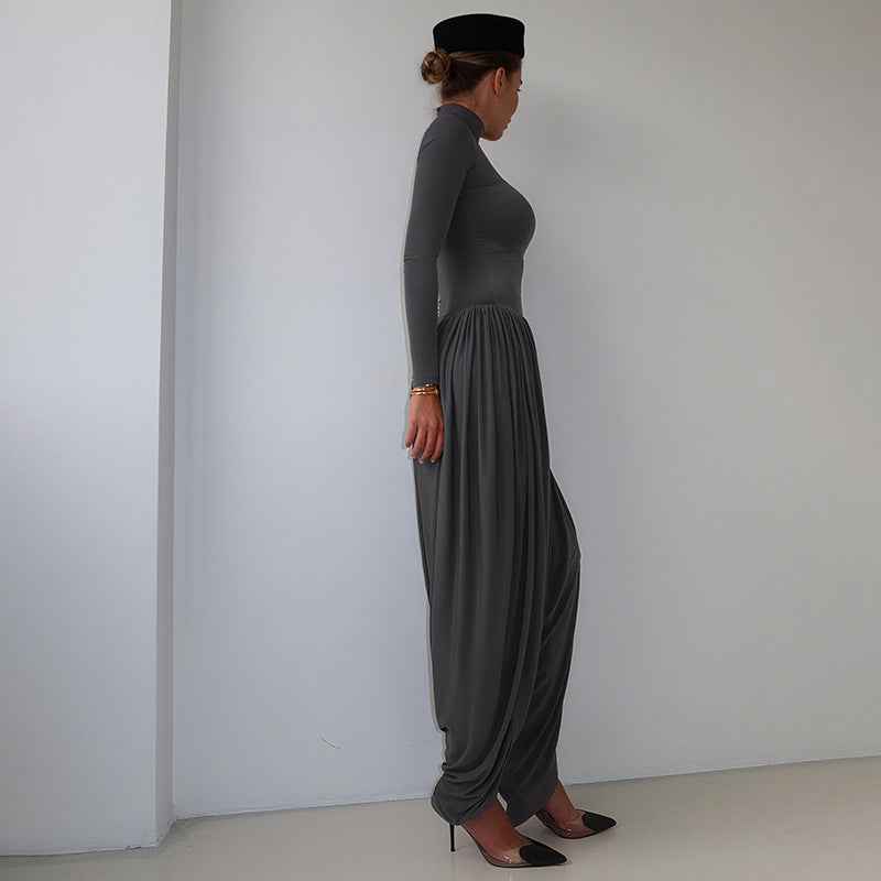 Summer Slim Fitting Solid Color Long Sleeve Jumpsuit for Women