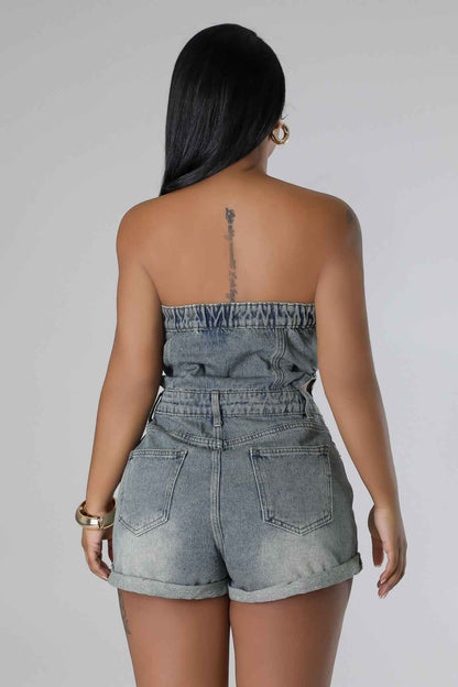 Casual Tube Top Women's Clothing Slim Fit Denim Jumpsuit