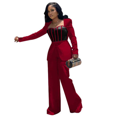 Sexy Waist Trimming Color Contrast Patchwork Jumpsuit