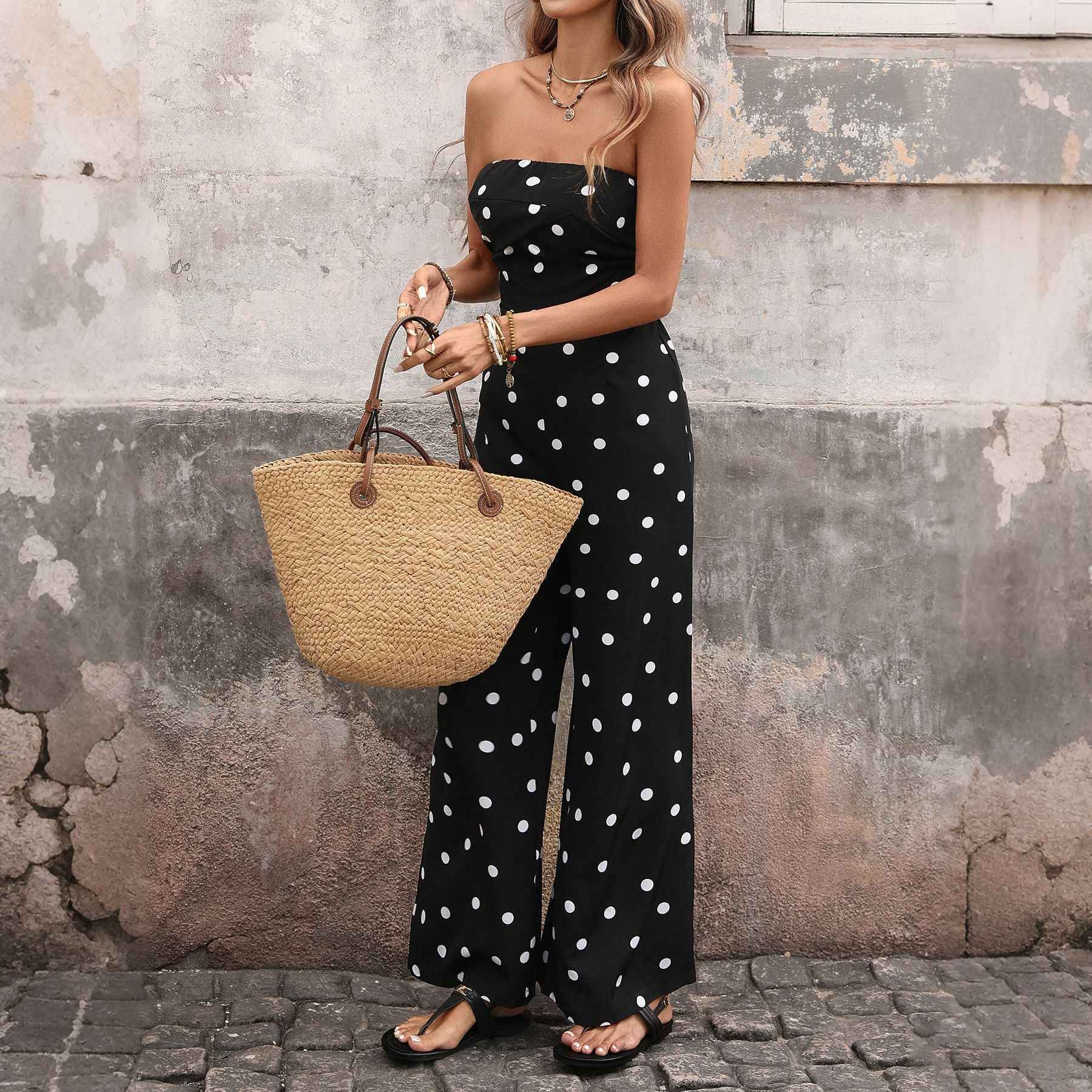 Sleeveless Tube Top Polka Dot Jumpsuit