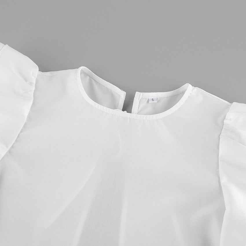 Gentle Polyester Cotton White Flying Sleeve Blouse