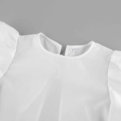 Gentle Polyester Cotton White Flying Sleeve Blouse