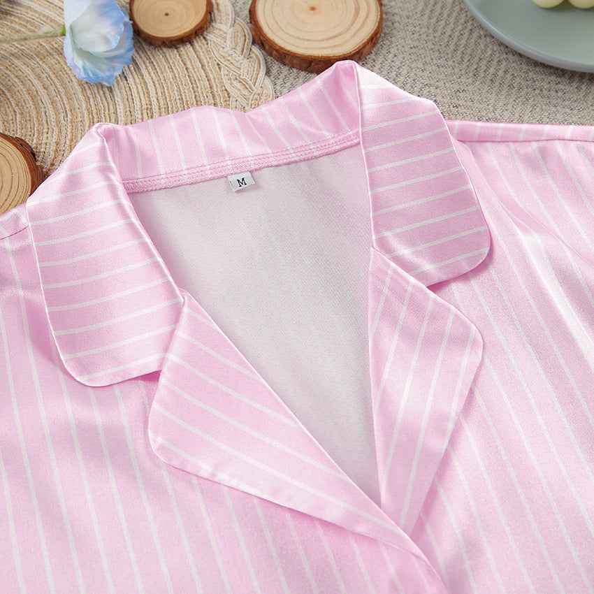 Summer Pink Striped Casual Loose Pajamas Women's