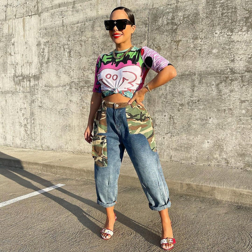 Trendy Denim Camouflage Jeans (Small Only)