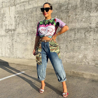 Trendy Denim Camouflage Jeans (Small Only)