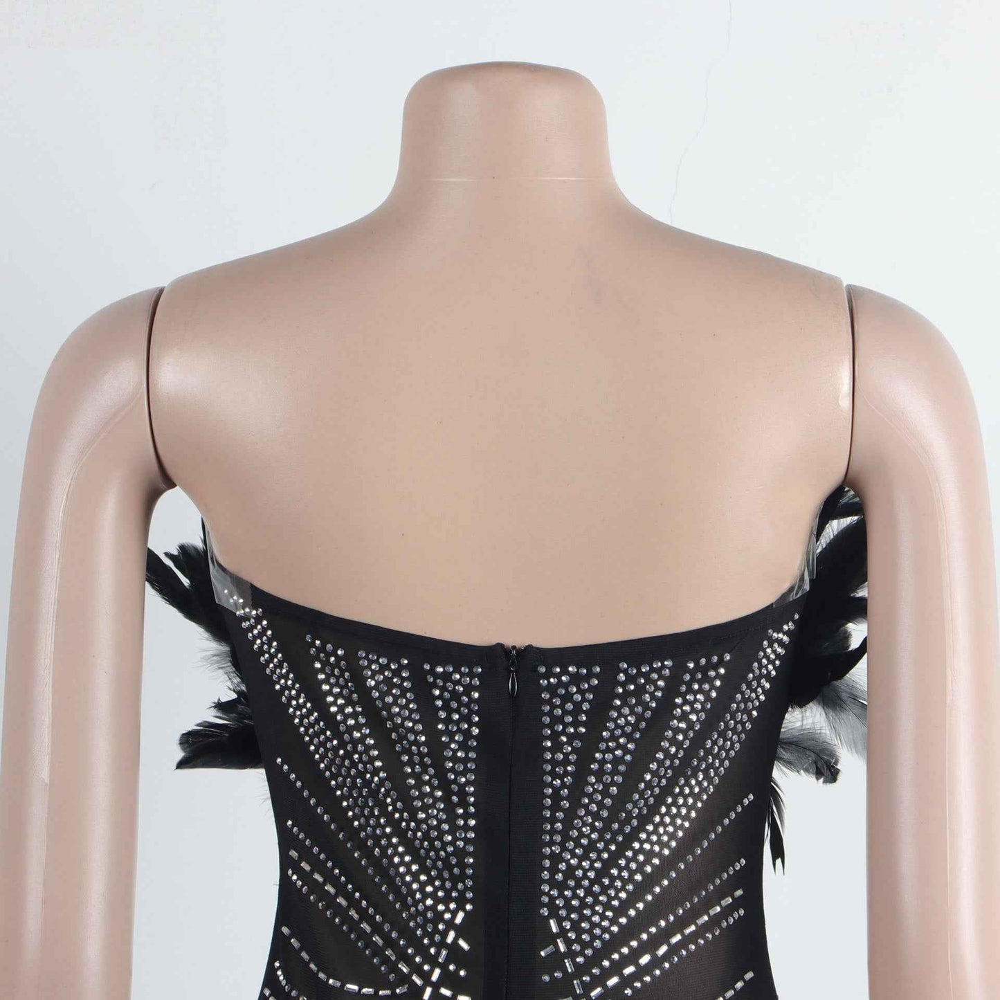 Sexy Feather Rhinestone Slim Fit Sheath Sleeveless Jumpsuit