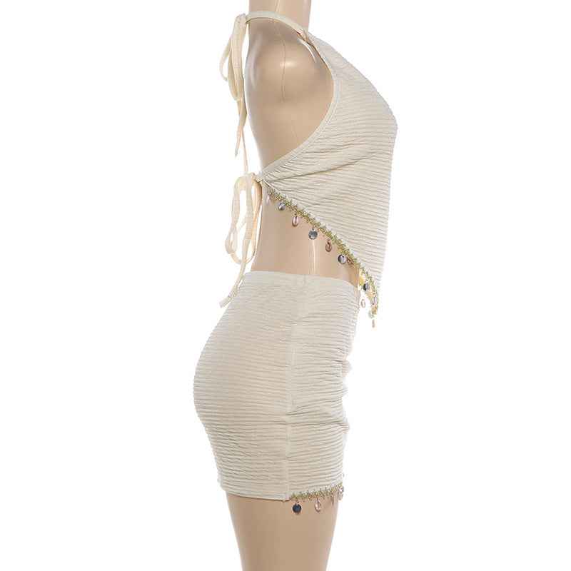 Spring Halter Top Summer Skirt Two Piece Set