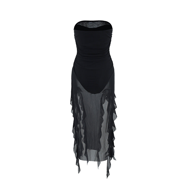 Tube Top See through Net Stitching Jellyfish Lace Dress