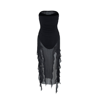 Tube Top See through Net Stitching Jellyfish Lace Dress