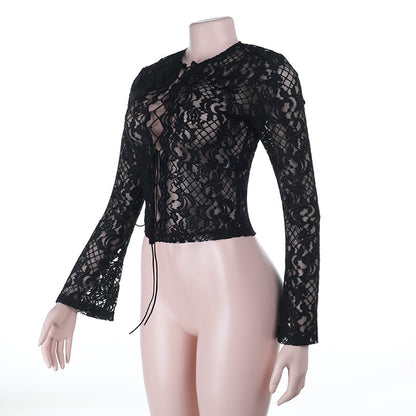 Lace up Sexy Long Sleeved Blouse