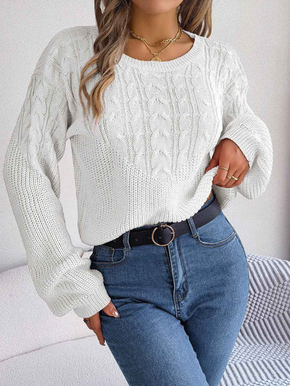 Casual Twist Patchwork Puff Sleeve Pullover Sweater