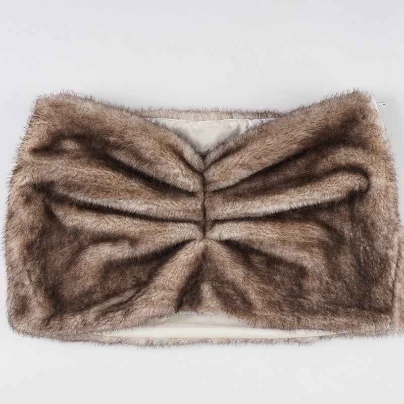 Pleated Low Waist Sexy Fur Sheath Skirt