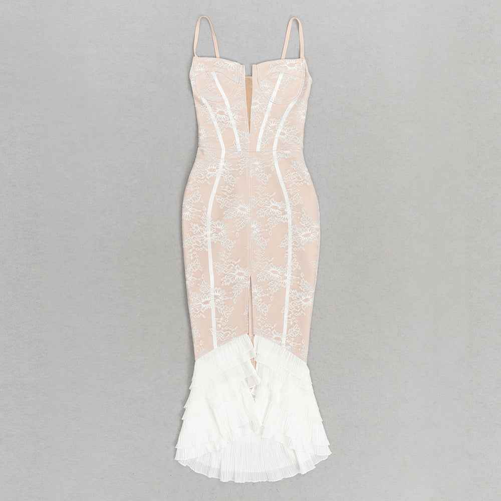 Bandage Dress Lace Ruffled Slit Sheath Fishtail MUNSIEUR