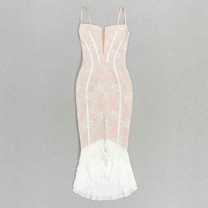 Bandage Dress Lace Ruffled Slit Sheath Fishtail MUNSIEUR