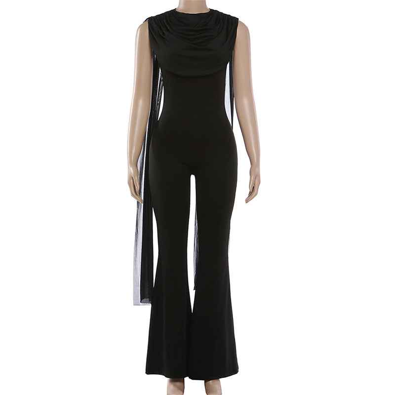 Elegant round Collar Gauze Ribbon Jumpsuit