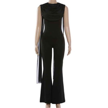 Elegant round Collar Gauze Ribbon Jumpsuit