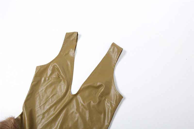 Leather Frayed Strap Jumpsuit Women