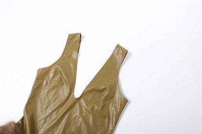 Leather Frayed Strap Jumpsuit Women