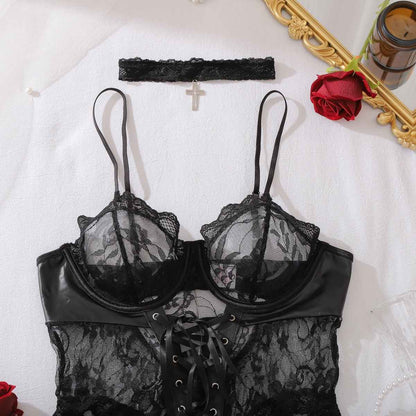 Patent Leather Stitching Lace Strap Lingerie New Arrivals