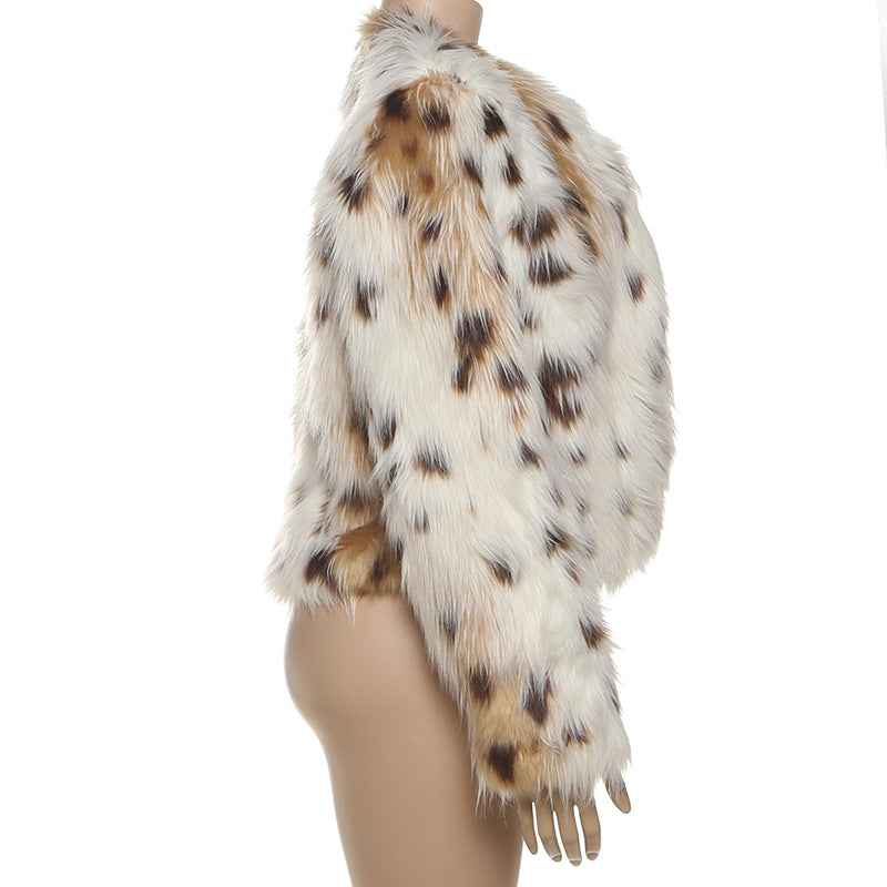 Leopard Print Spotted Long Fur Warm Long Sleeve Jacket