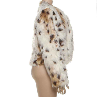 Leopard Print Spotted Long Fur Warm Long Sleeve Jacket