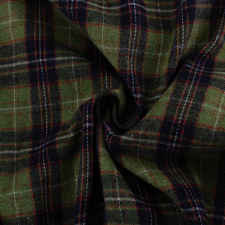 Retro Plaid Collared Long Sleeve Irregular Asymmetric Hem Cinched Blouse