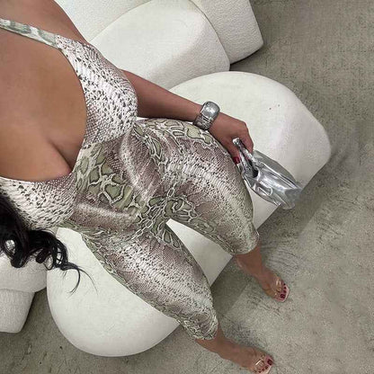 Snake Print Sling Slim Fit Jumpsuit