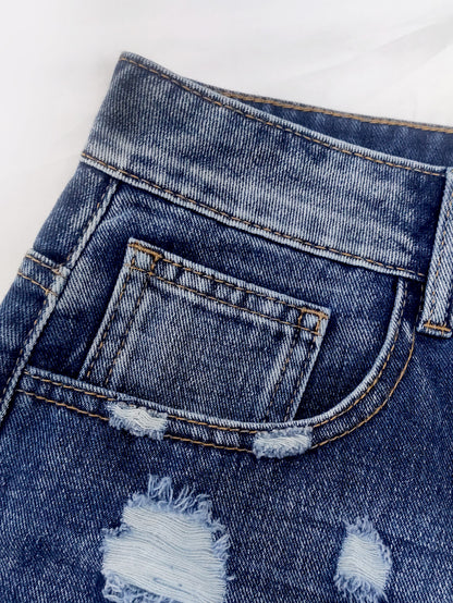 High Waist Jeans Leopard Patch Ripped Retro