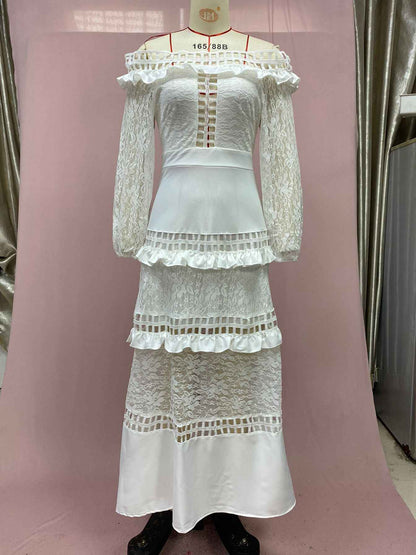 Lace Dress off Shoulder Lotus Leaf Wedding Party Cocktail Dress New Arrivals