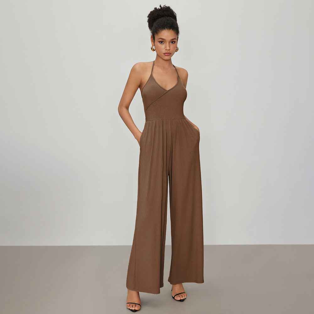 Drape Knit Lace up Halterneck Jumpsuit
