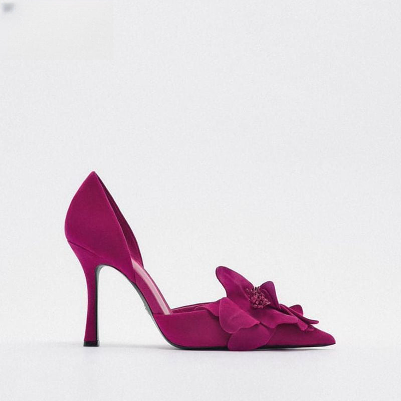 Women's Flower High Heels Women's Pointed Toe Beautiful Pumps Stiletto Heel