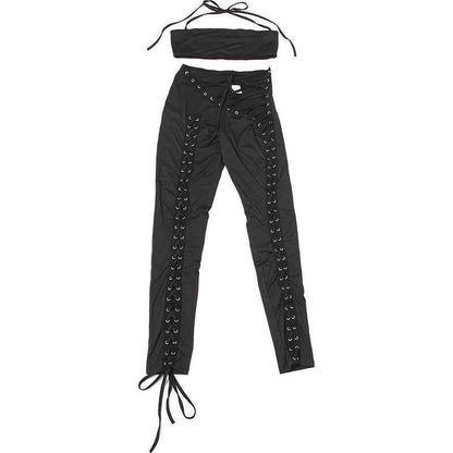 Street Lace up Jumpsuit Two Piece Set
