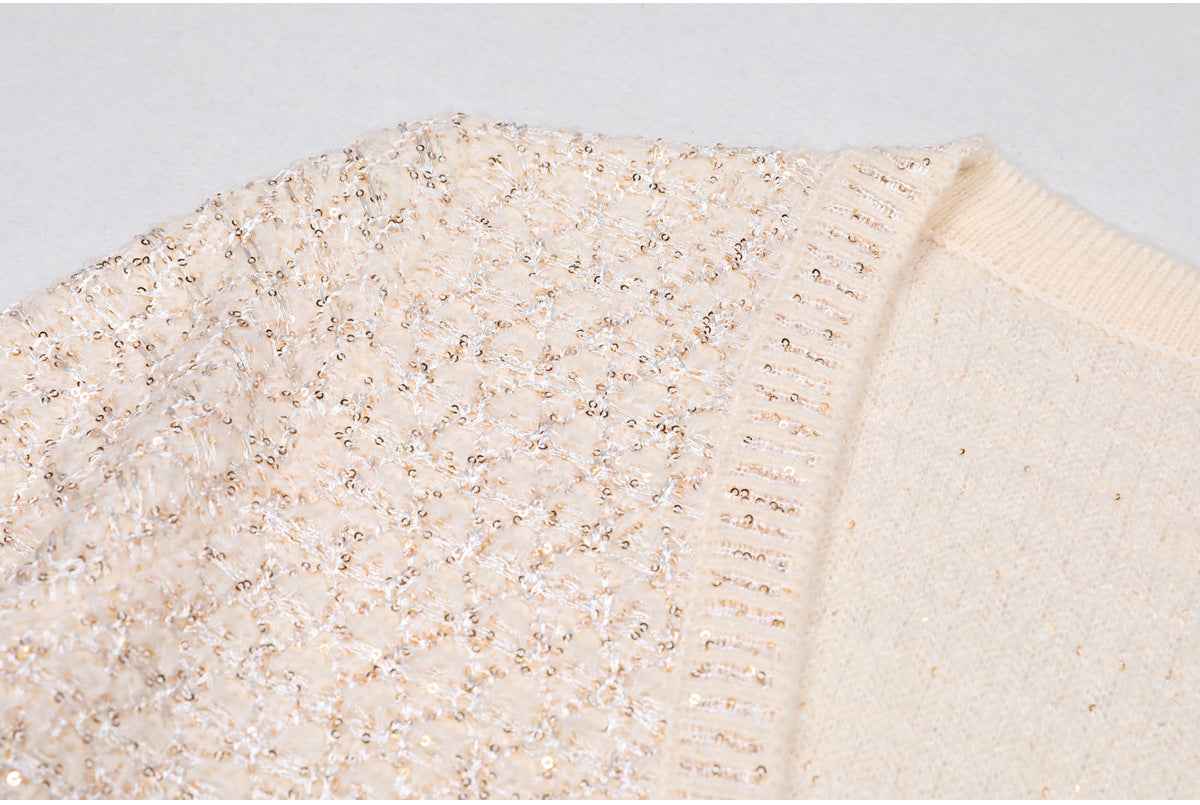 High Quality Sequined Knit Long Sleeve Cardigan Sweater