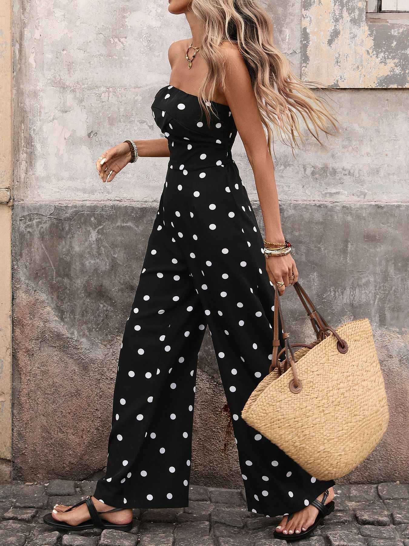 Sleeveless Tube Top Polka Dot Jumpsuit